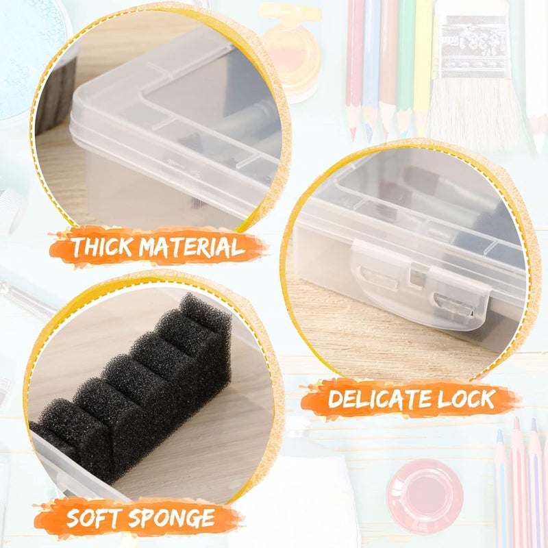 Nezyo 3 Pcs Paint Brush Storage Containers with Foam Inserts, Paint Brush Organizers Holders Portable Drawing Tool Case Small Storage Container for Pens with 6 Foam Inserts, Translucent, 13.8 x 3.5 x 1.6 In - Image 3